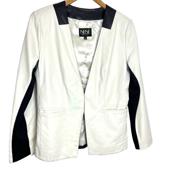 Faux Leather Black & White Jacket 1980s Block Style - Picture 1 of 11